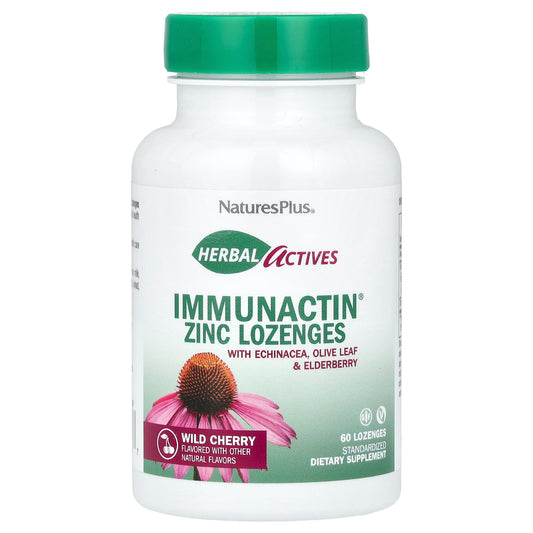 NaturesPlus, Herbal Actives, ImmunActin®, Zinc Lozenges, Wild Cherry, 60 Lozenges