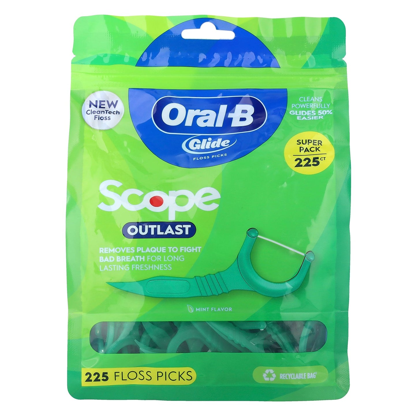 Oral-B, Glide, Scope Outlast Floss Picks, Mint, 225 Floss Picks