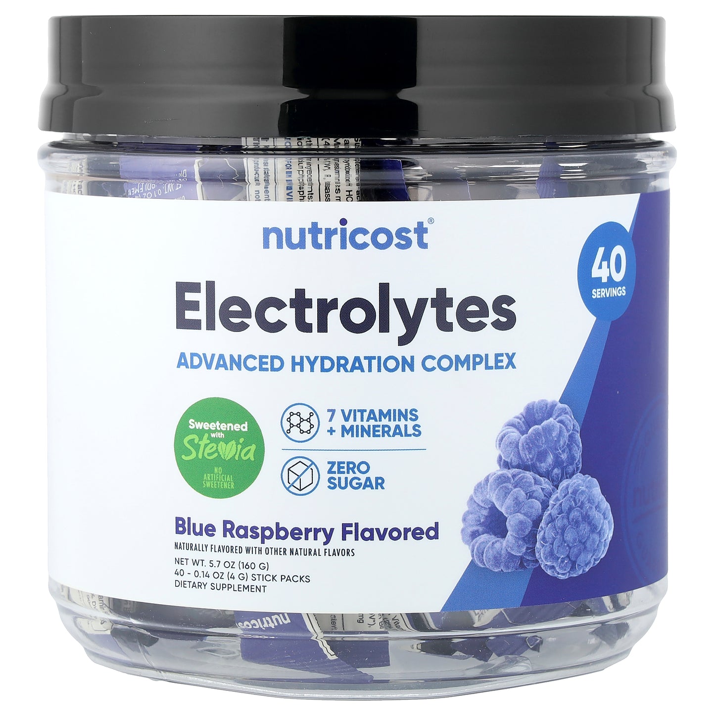 Nutricost, Electrolytes, Advanced Hydration Complex, Blue Raspberry, 40 Stick Packs, 0.14 oz (4 g) Each