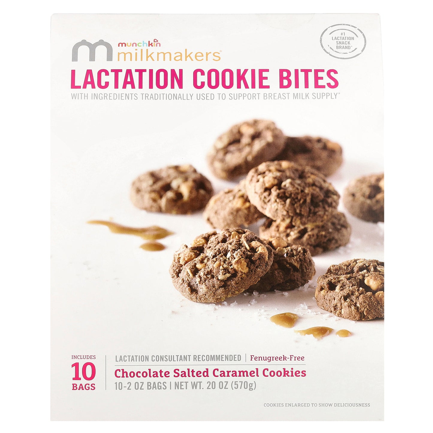 Munchkin, Milkmakers®, Lactation Cookie Bites, Chocolate Salted Caramel Cookies , 10 Bags, 2 oz (57 g) Each