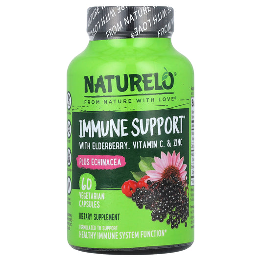 NATURELO, Immune Support with Elderberry, Vitamin C & Zinc plus Echinacea, 60 Vegetarian Capsules