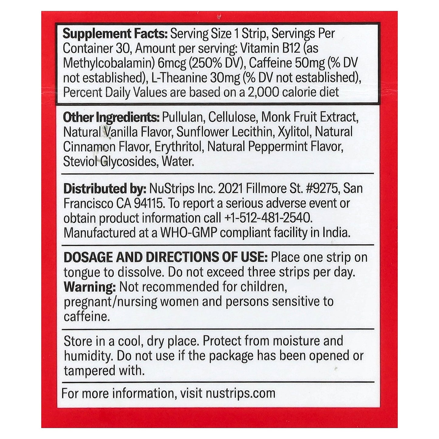 NuStrips, Energy In A Strip™, Cinnamon Vanilla, 30 Strips