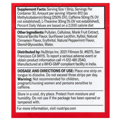 NuStrips, Energy In A Strip™, Cinnamon Vanilla, 30 Strips