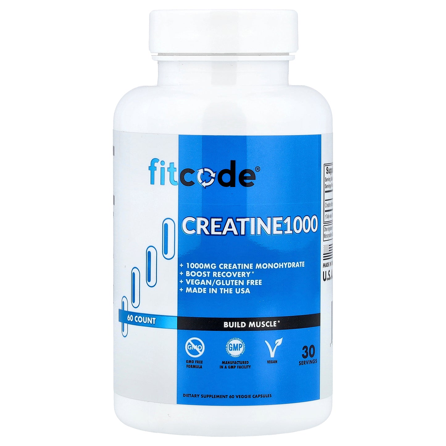 fitcode, Creatine1000, 60 Veggie Capsules (500 mg per Capsule)