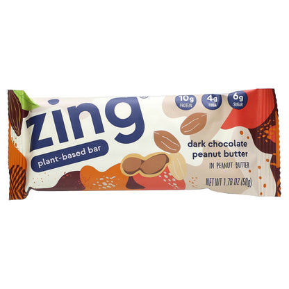 Zing Bars, Plant-Based Bar, Dark Chocolate Peanut Butter In Peanut Butter, 12 Bars, 1.76 oz (50 g) Each