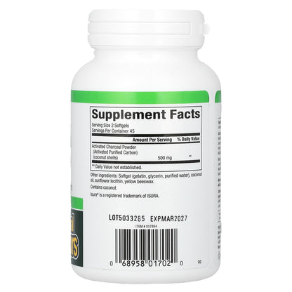 Natural Factors, Activated Charcoal, 90 Softgels (250 mg per Softgel)