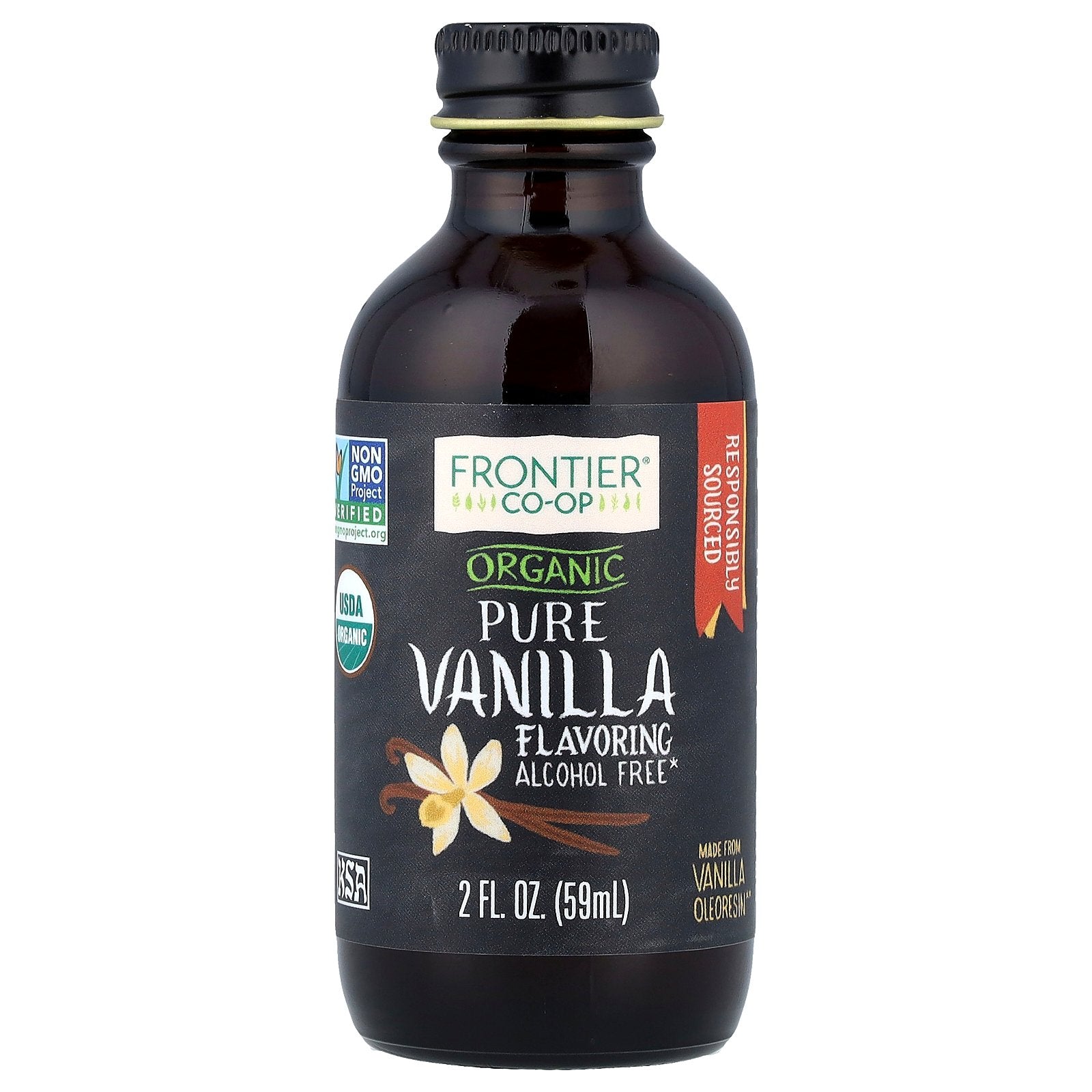 Frontier Co-op, Organic Pure Vanilla Flavoring, Alcohol Free, 2 fl oz (59 ml)