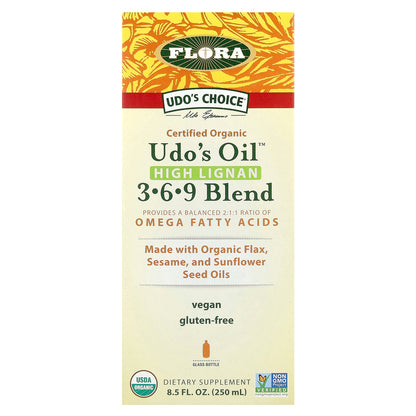 Flora, Udo's Choice, Organic Udo's Oil 3-6-9 Blend, High Lignan, 8.5 fl oz (250 ml)