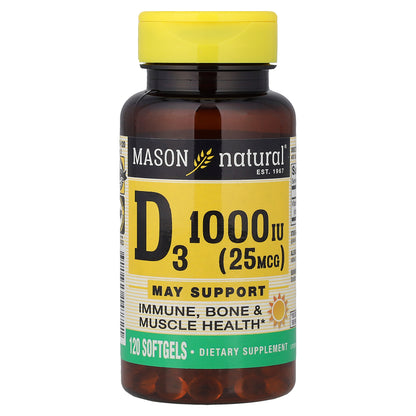Mason Natural, Vitamin D3, 25 mcg (1,000 IU), 120 Softgels