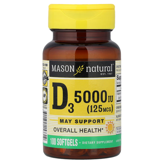 Mason Natural, Vitamin D3, 125 mcg (5000 IU), 100 Softgels
