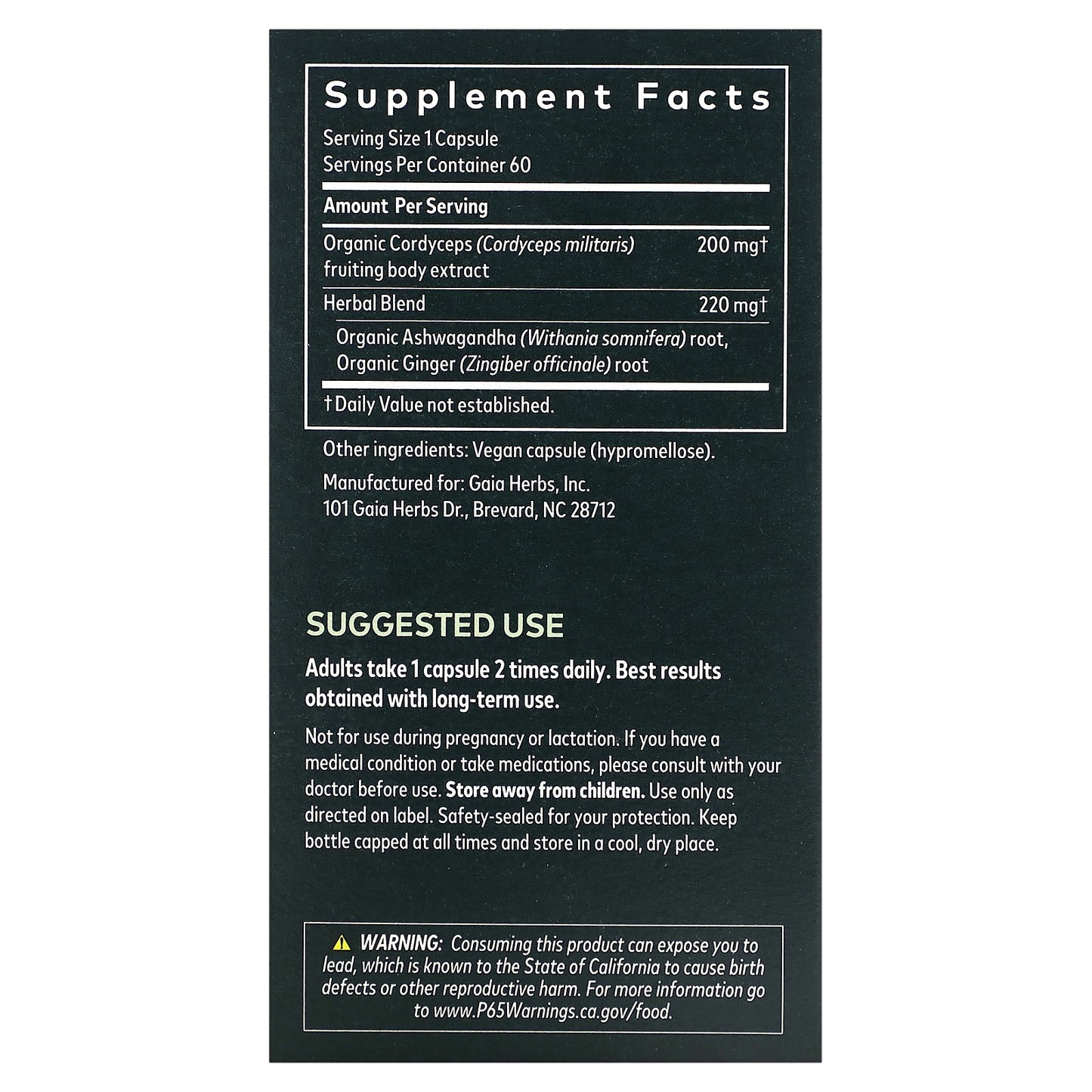 Gaia Herbs, Adaptogen Performance, Mushrooms & Herbs, 60 Vegan Capsules