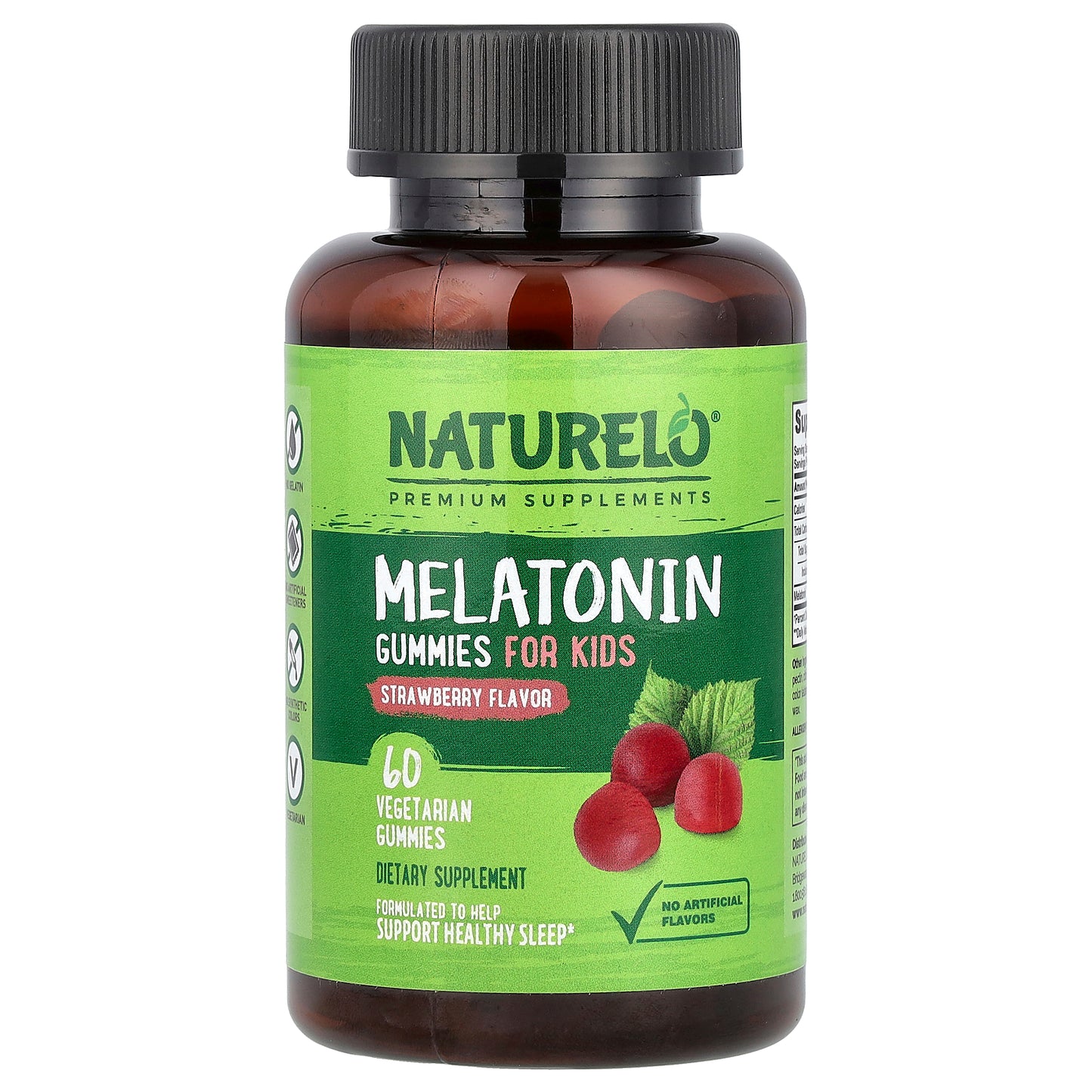 NATURELO, Melatonin Gummies, For Kids, Strawberry, 60 Vegetarian Gummies