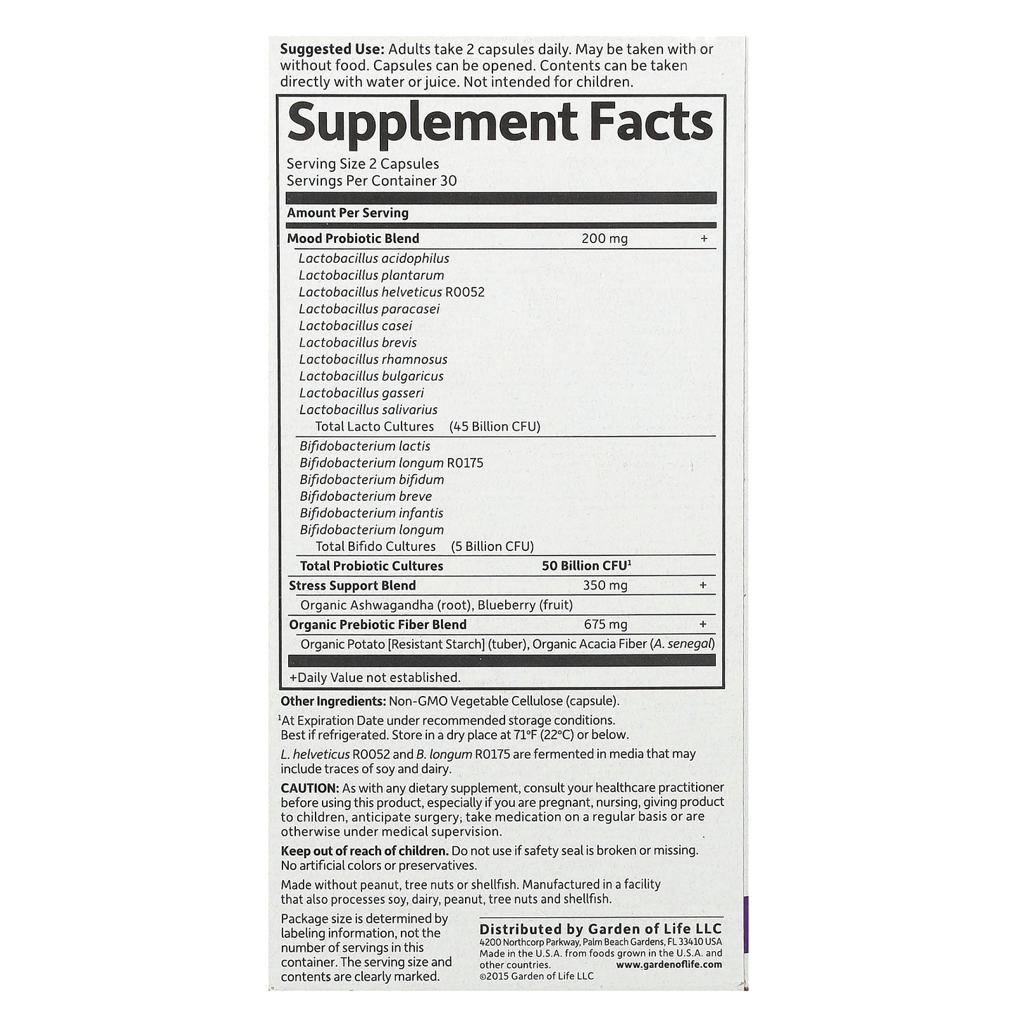 Garden of Life, Dr. Formulated Probiotics, Mood+, 50 Billion, 60 Vegetarian Capsules