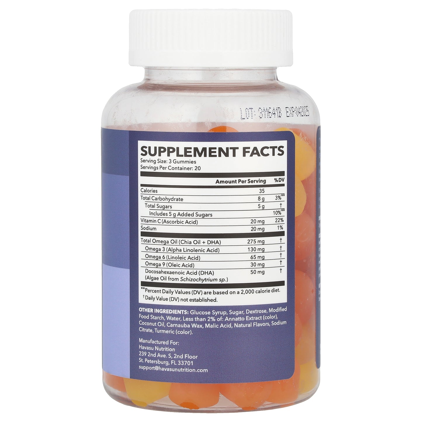 Havasu Nutrition, Omega 3 6 9 + DHA Gummies, Natural Lemon & Orange, 60 Gummies