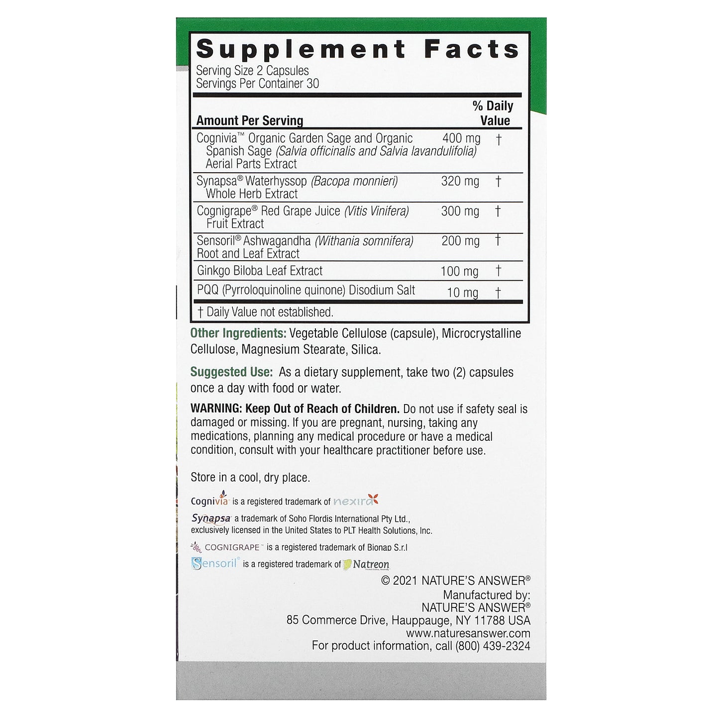 Nature's Answer, CogniMax, 60 Vegetarian Capsules