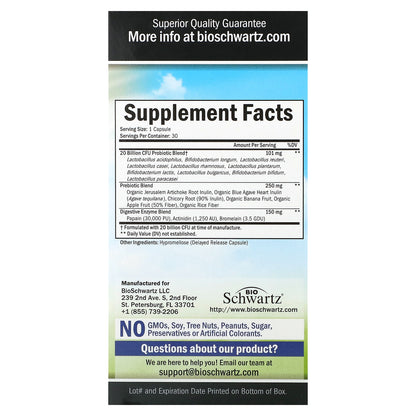 BioSchwartz, Advanced Strength, Prebiotic+Probiotic, 20 Billion CFU, 30 Veggie Capsules
