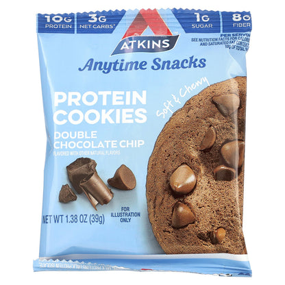 Atkins, Anytime Snacks, Protein Cookies, Double Chocolate Chip, 4 Cookies, 1.38 oz (39 g) Each