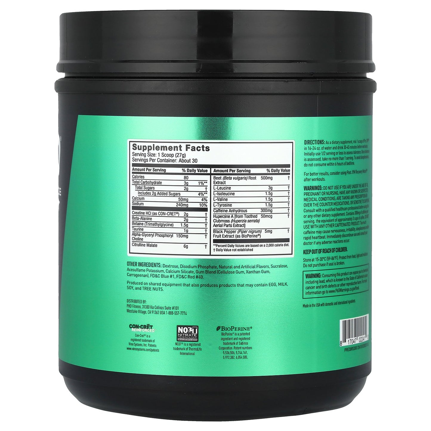 JYM Supplement Science, Pre JYM®, High-Performance Pre-Workout, Rainbow Sherbet, 1.8 lbs (810 g)