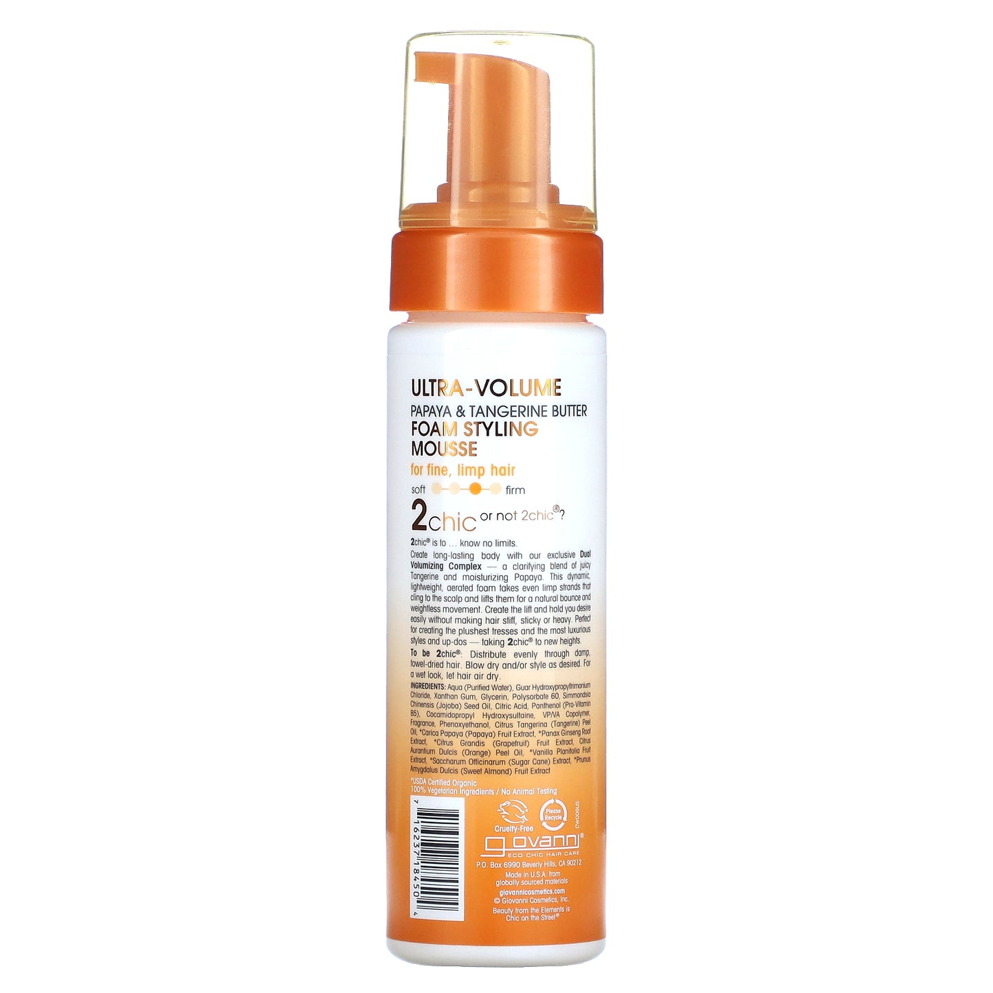 Giovanni, 2chic, Ultra-Volume Foam Styling Mousse, For Fine, Limp Hair, Papaya + Tangerine  Butter, 7 fl oz (207 ml)