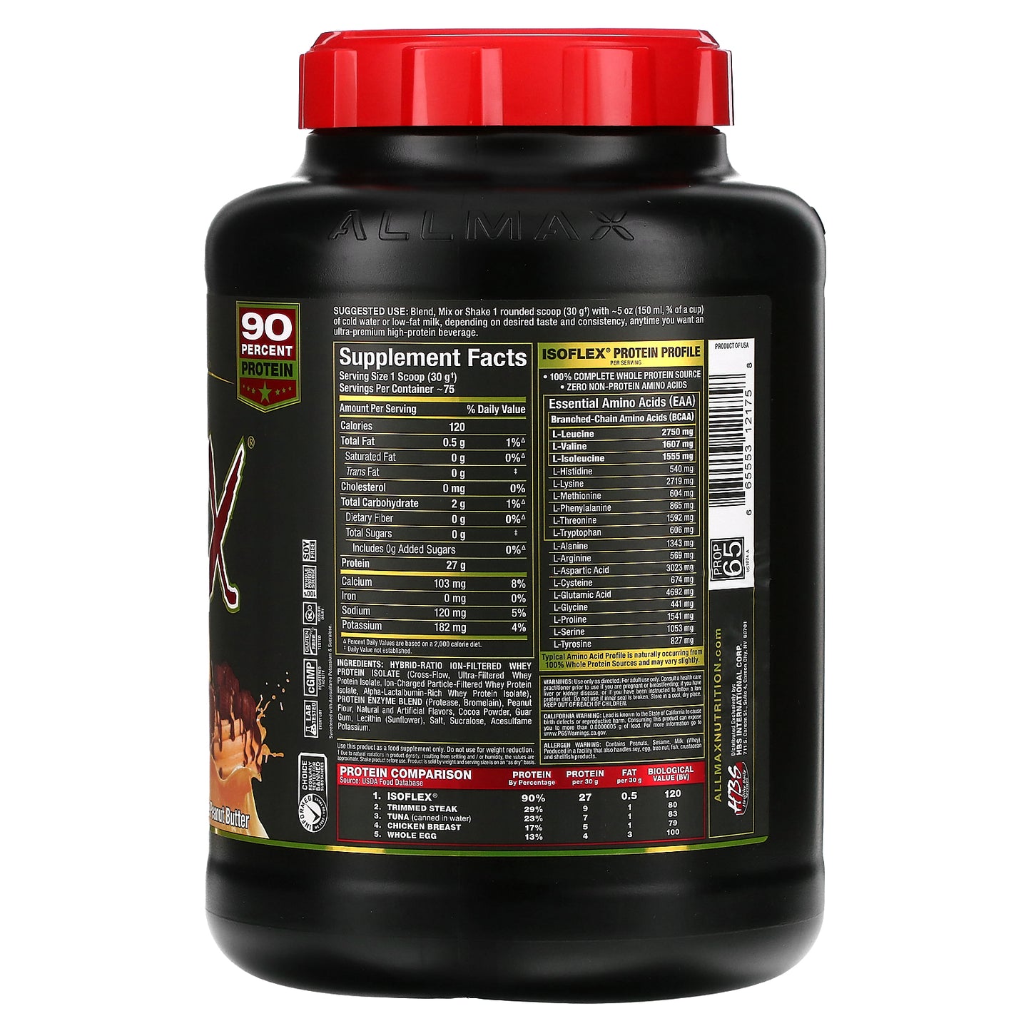 ALLMAX, ISOFLEX®, Pure Whey Protein Isolate, Chocolate Peanut Butter, 5 lbs (2.27 kg)