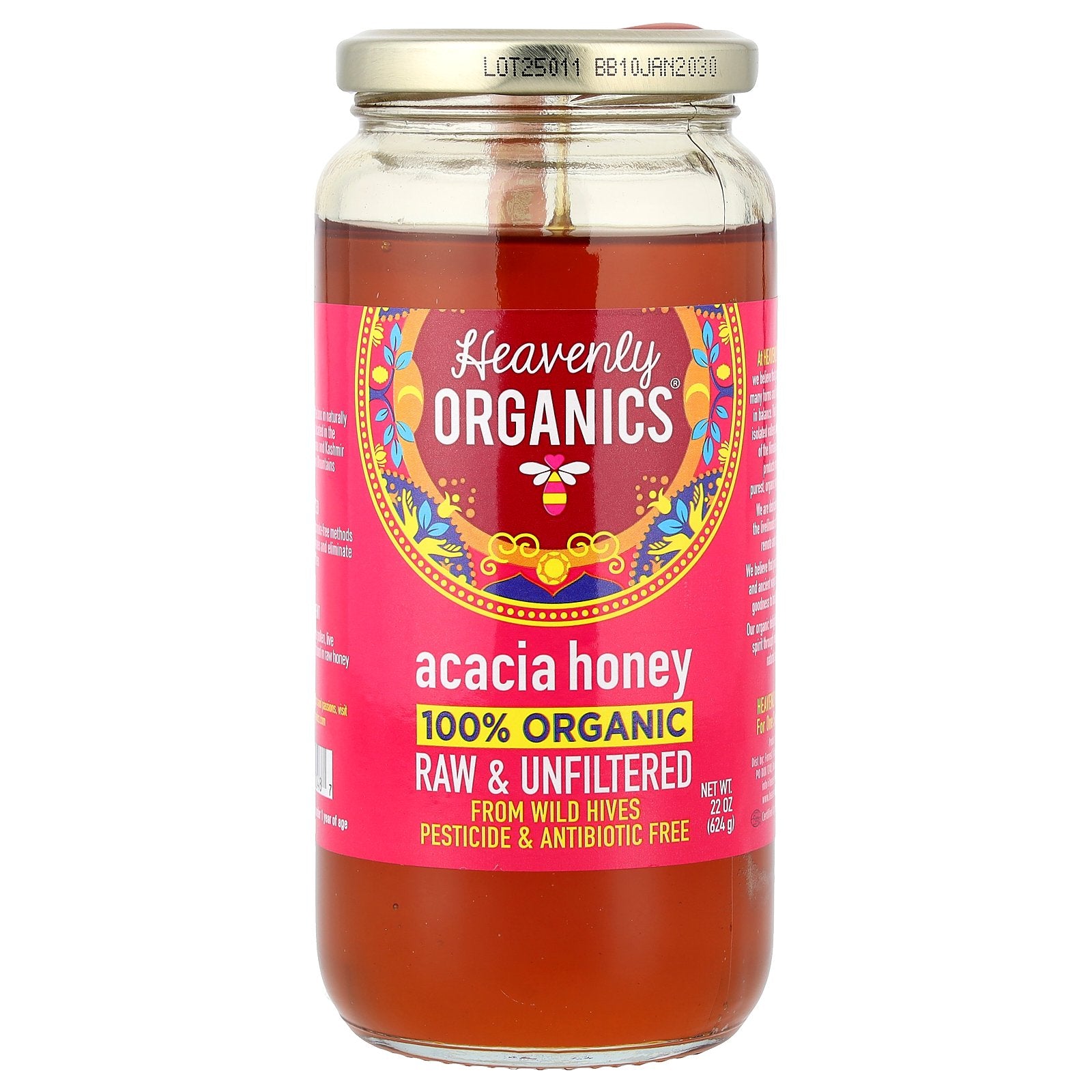 Heavenly Organics, 100% Organic Acacia Honey, Raw & Unfiltered, 22 oz (624 g)
