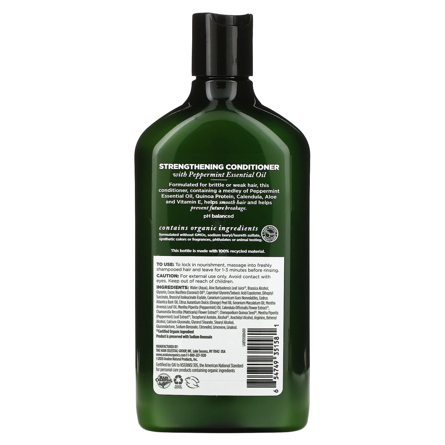 Avalon Organics, Conditioner, Strengthening Peppermint, 11 fl oz (312 ml)