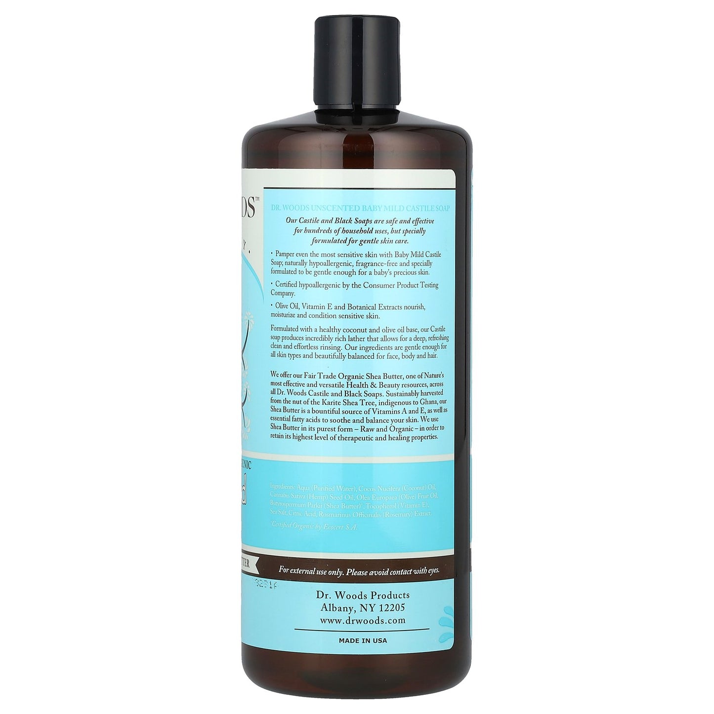 Dr. Woods, Baby Mild, Castile Soap with Fair Trade Shea Butter, Sensitive Skin, Unscented, 32 fl oz (946 ml)
