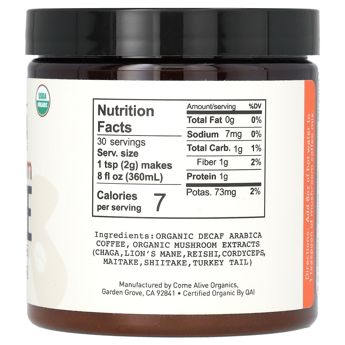 La Republica, Mushroom Coffee, Instant Coffee + 7 Mushrooms, Decaf, 2.12 oz (60 g)