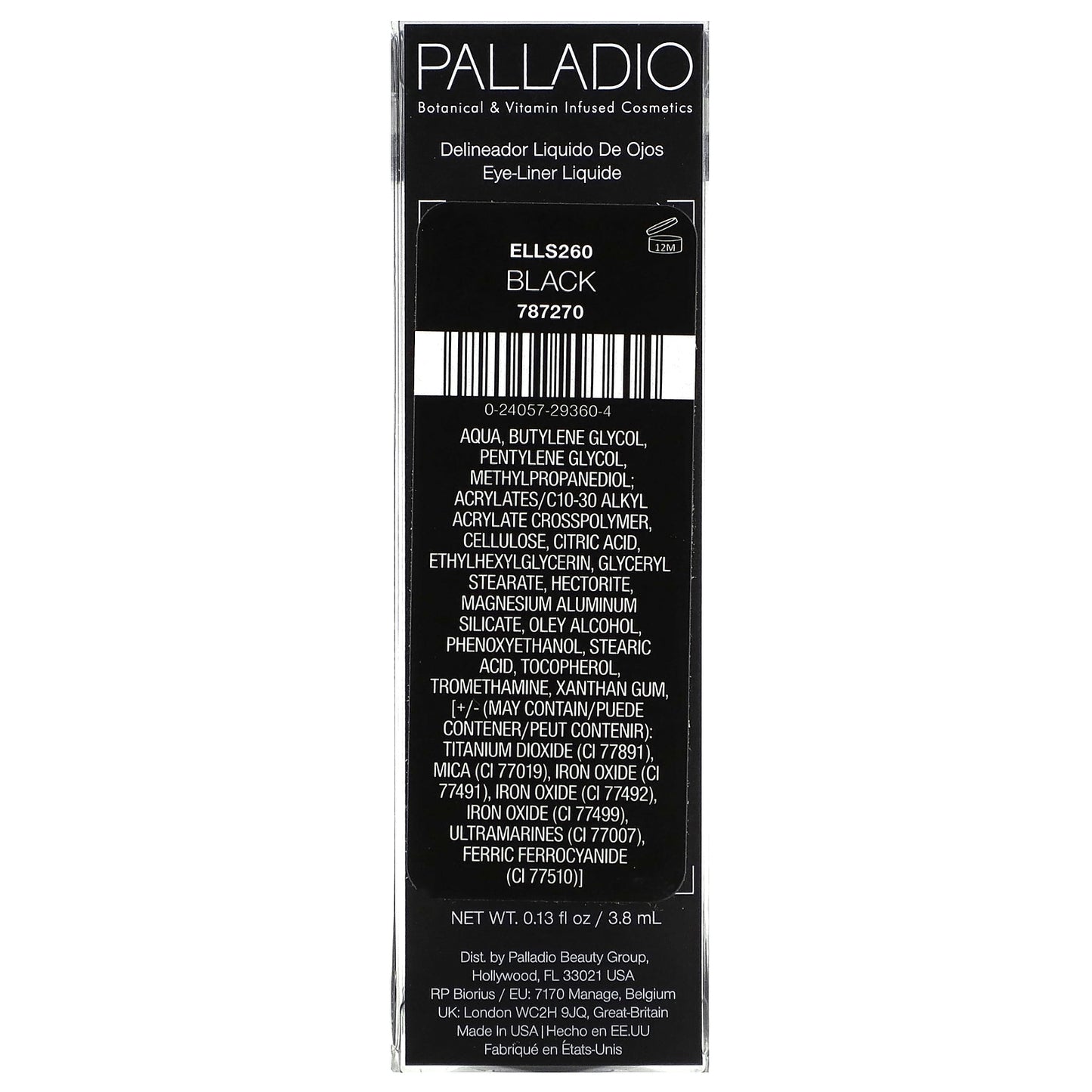 Palladio, Liquid Eyeliner, Black ELLS260, 0.13 fl oz (3.8 ml)