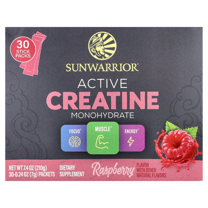Sunwarrior, Active Creatine Monohydrate, Raspberry, 30 Packets, 0.24 oz (7 g) Each