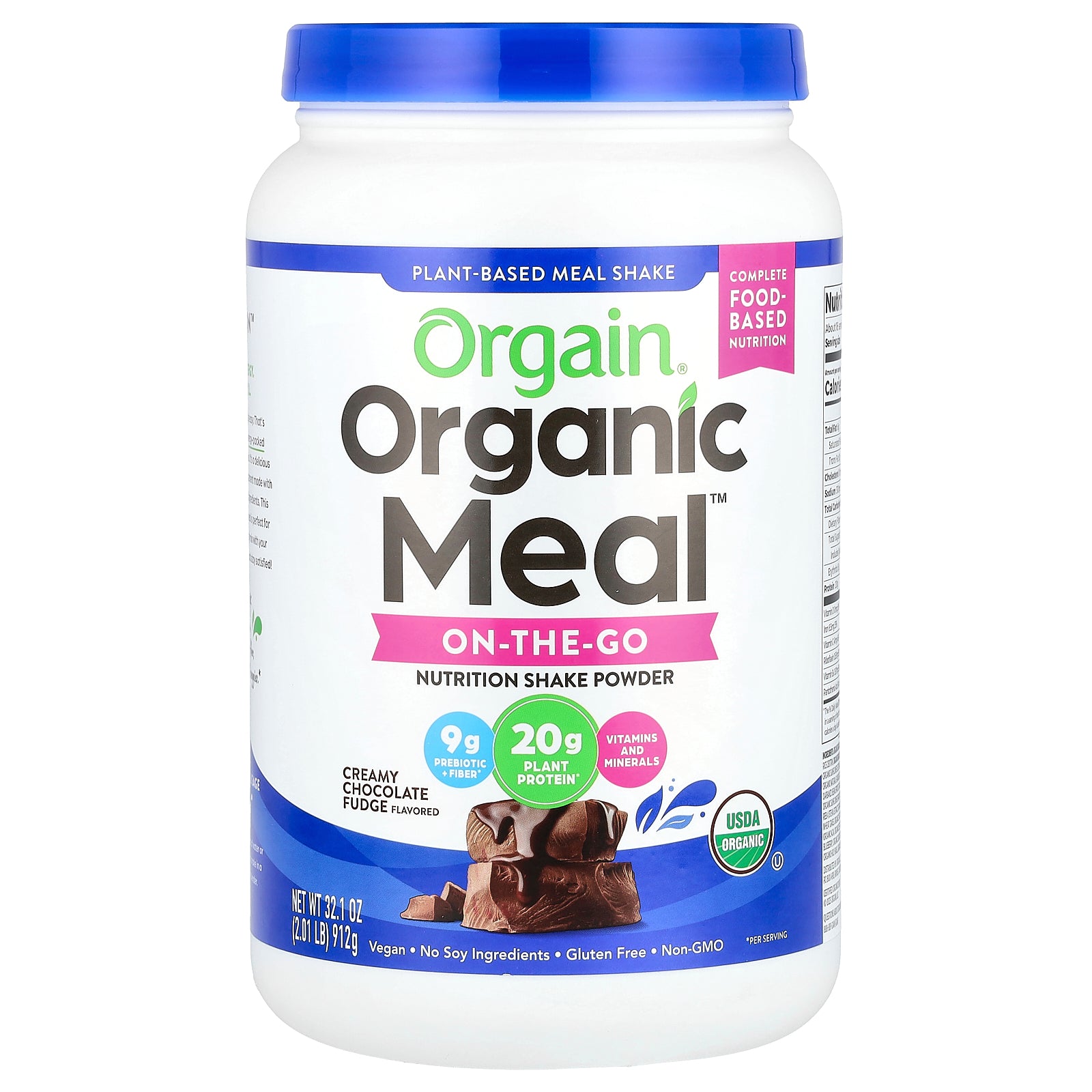 Orgain, Organic Meal™, On-The-Go, Nutrition Plant-Based Shake Powder, Creamy Chocolate Fudge, 2.01 lb (912 g)
