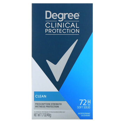 Degree, Men, Clinical Protection, Antiperspirant Deodorant, Soft Solid, Clean, 1.7 oz (48 g)