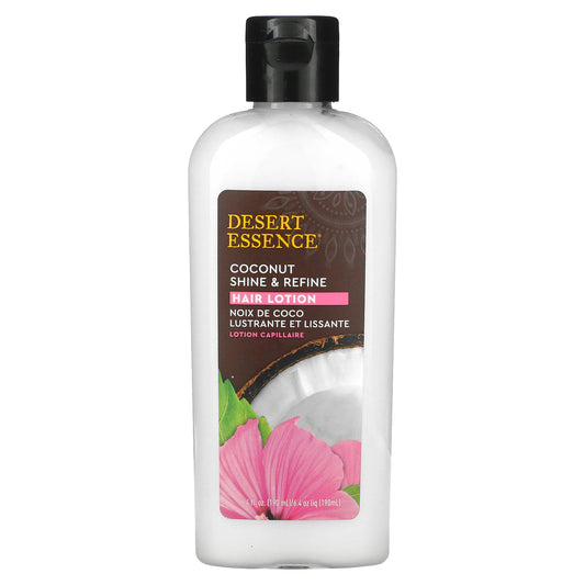 Desert Essence, Shine & Refine Hair Lotion, Coconut, 6.4 fl oz (190 ml)