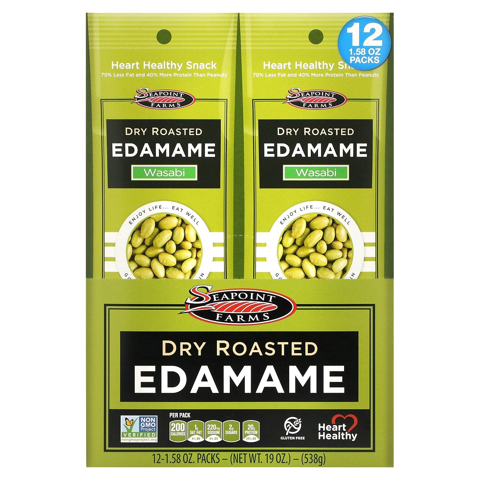 Seapoint Farms, Dry Roasted Edamame, Wasabi, 12 Packs, 1.58 oz (45 g) Each