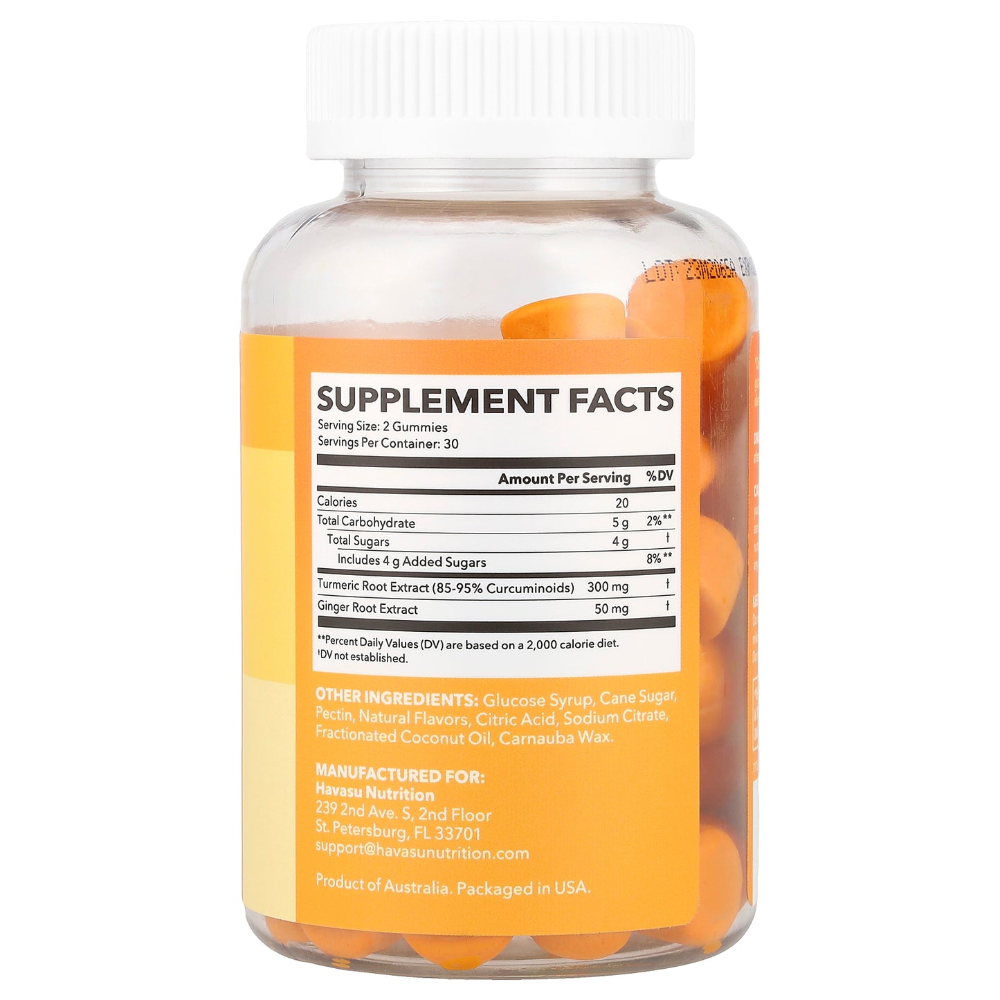 Havasu Nutrition, Turmeric + Ginger Gummies, Peach, 60 Gummies