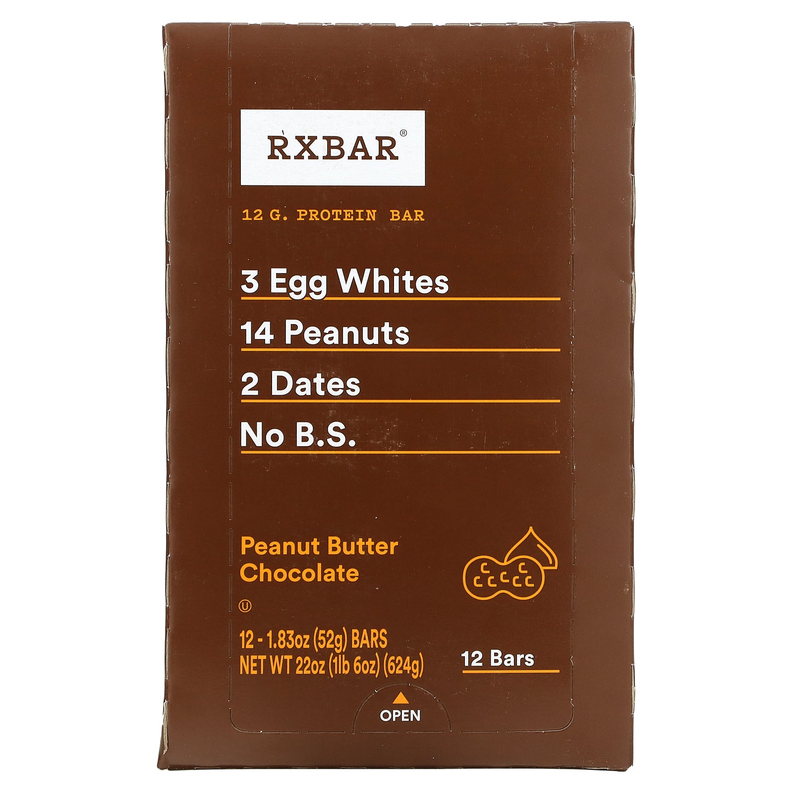 RXBAR, Protein Bar, Peanut Butter Chocolate, 12 Bars, 1.83 oz (52 g) Each