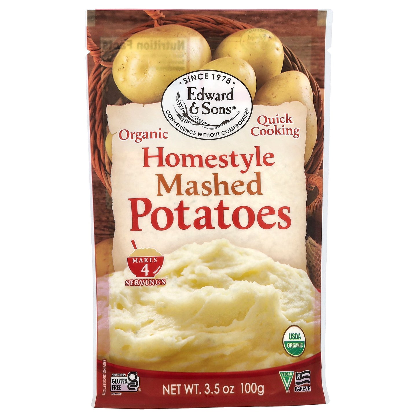 Edward & Sons, Organic Mashed Potatoes, Homestyle, 3.5 oz (100 g)