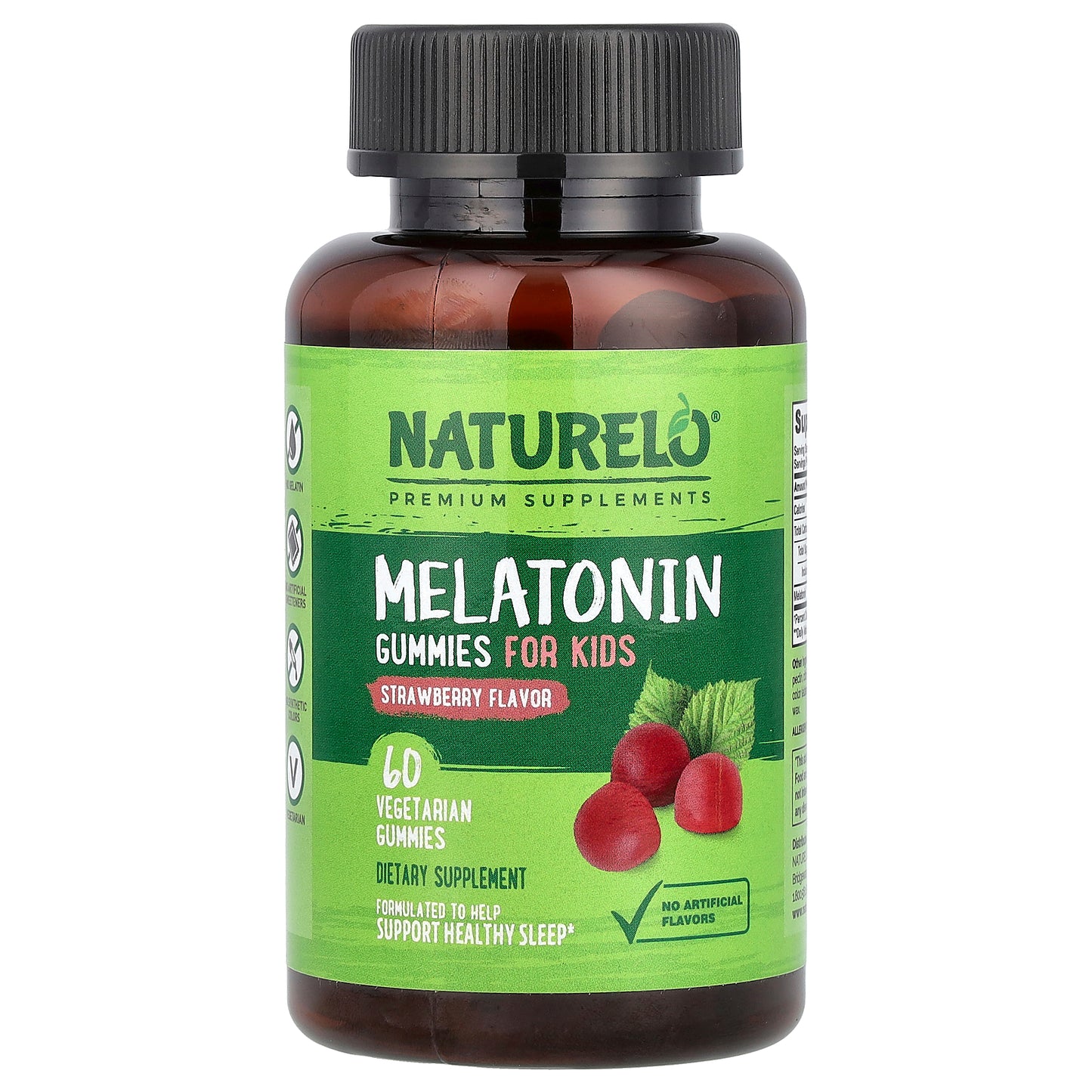 NATURELO, Melatonin Gummies, For Kids, Strawberry, 1 mg, 60 Vegetarian Gummies