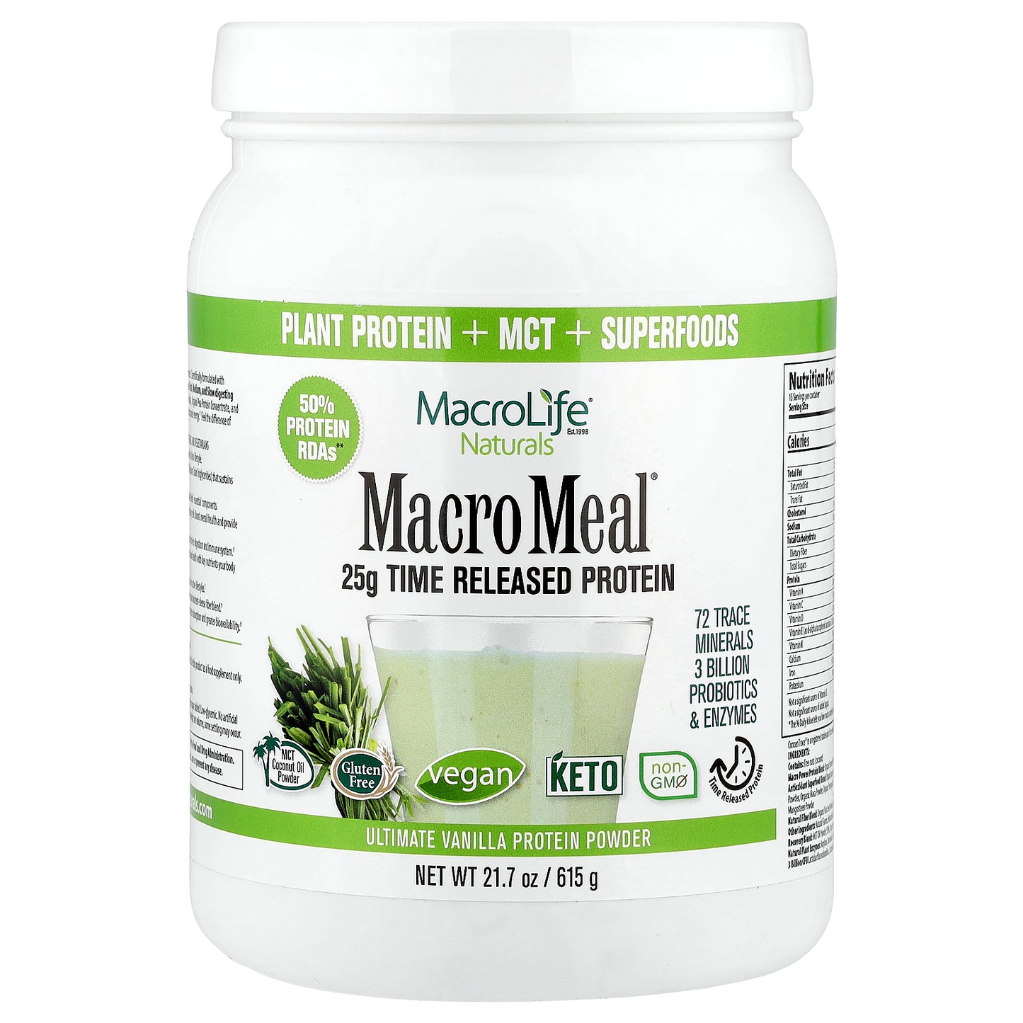 Macrolife Naturals, Macro Meal®, Ultimate Protein Powder, Vanilla, 21.7 oz (615 g)