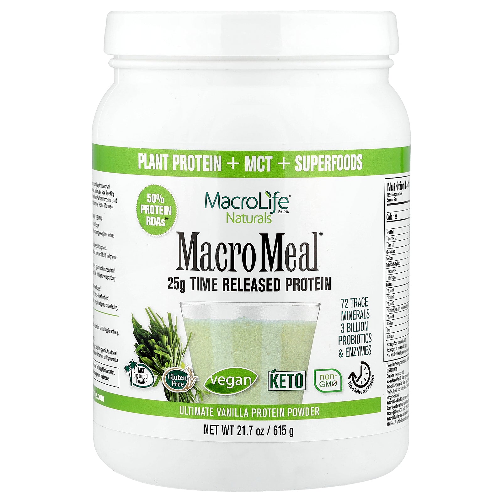 Macrolife Naturals, Macro Meal®, Ultimate Protein Powder, Vanilla, 21.7 oz (615 g)