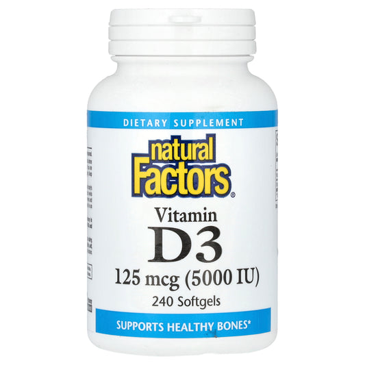 Natural Factors, Vitamin D3, 125 mcg (5,000 IU), 240 Softgels