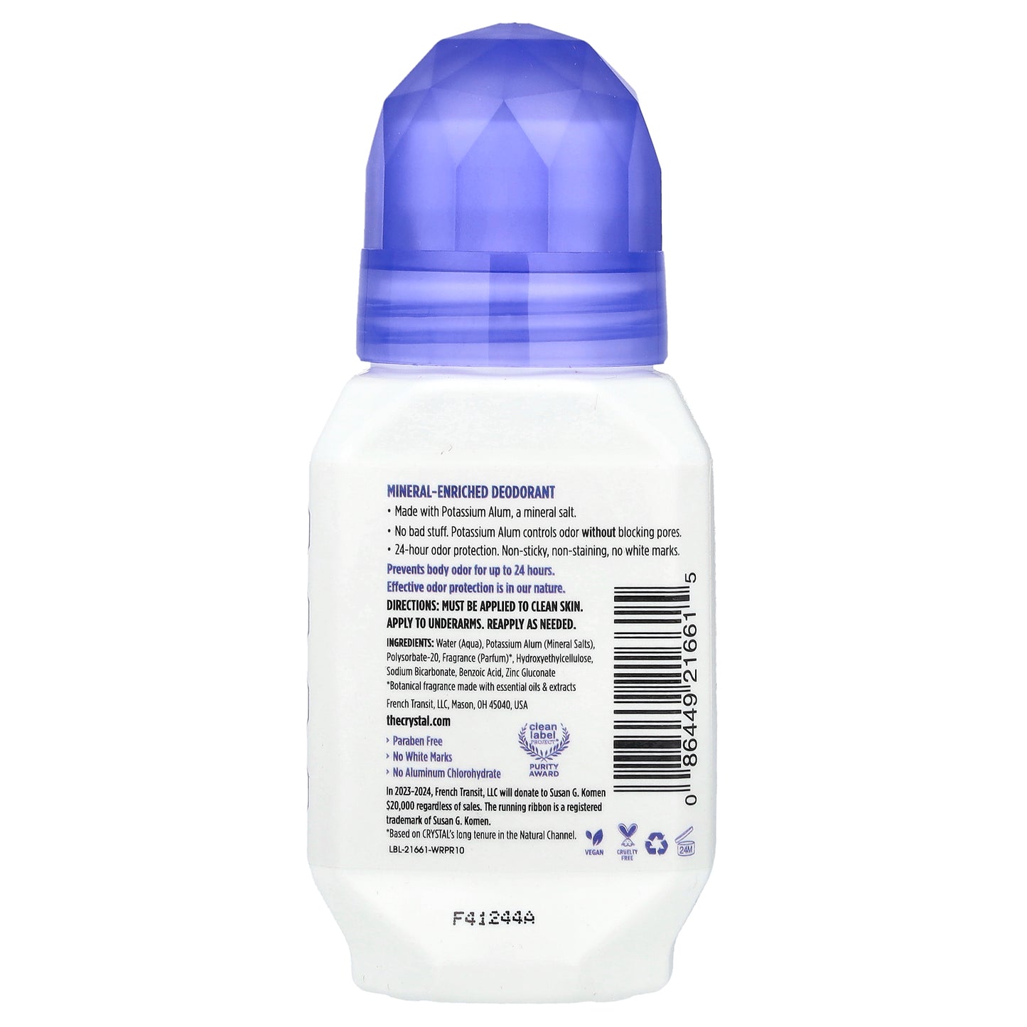 CRYSTAL, Mineral-Enriched Deodorant Roll-On, Lavender & White Tea, 2.25 fl oz (66 ml)