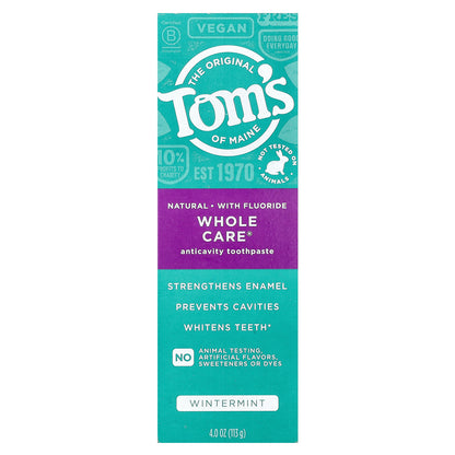 Tom's of Maine, Whole Care®, Anticavity Toothpaste with Fluoride, Wintermint, 4 oz (113 g)
