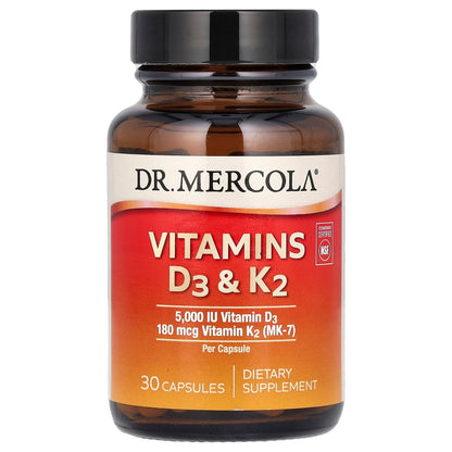 Dr. Mercola, Vitamins D3 & K2, 30 Capsules