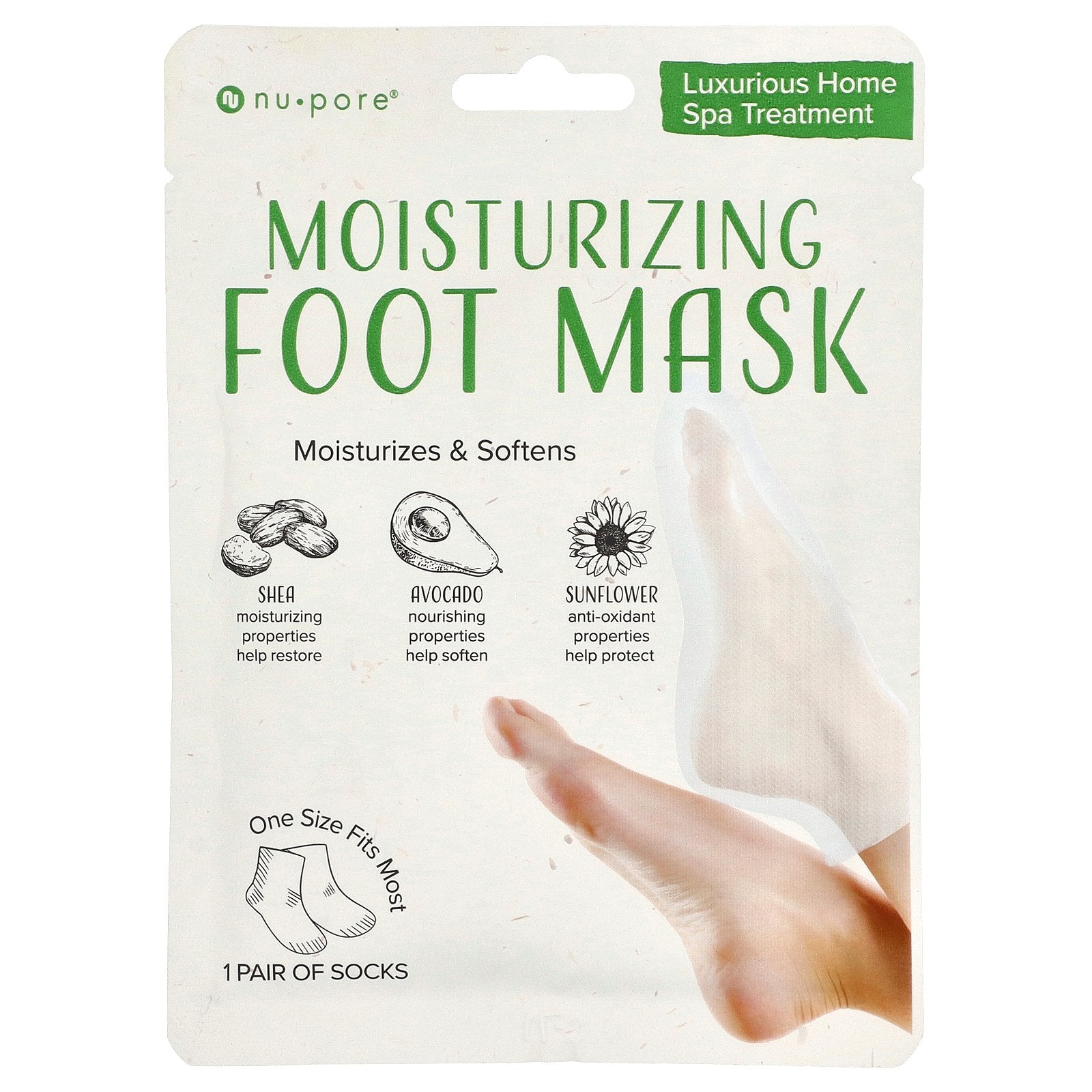 Nu-Pore, Moisturizing Foot Mask, One Size Fits Most, 1 Pair