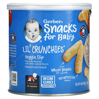 Gerber, Snacks for Baby, Lil' Crunchies, Baked Grain Snack, 8+ Months, Veggie Dip, 1.48 oz (42 g)