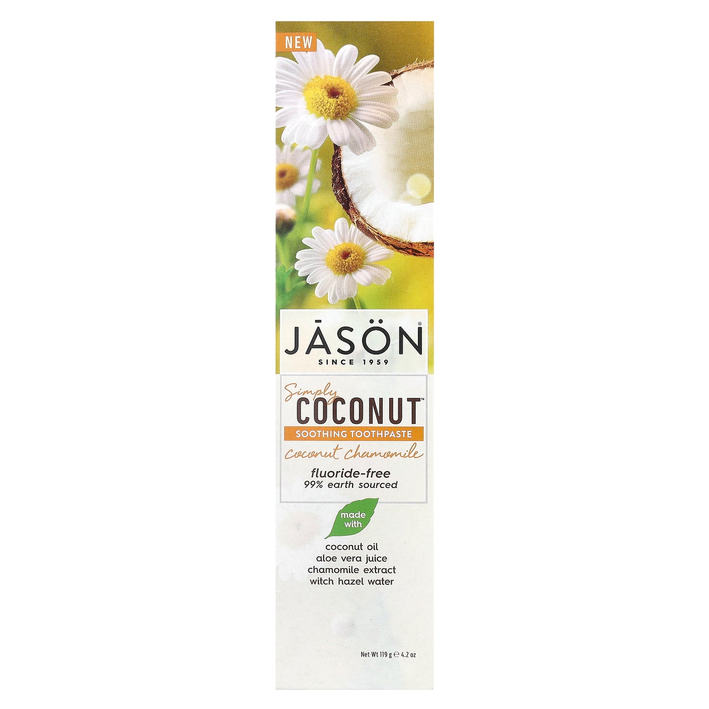 Jason Natural, Simply Coconut™, Soothing Fluoride-Free Toothpaste, Coconut Chamomile, 4.2 oz (119 g)