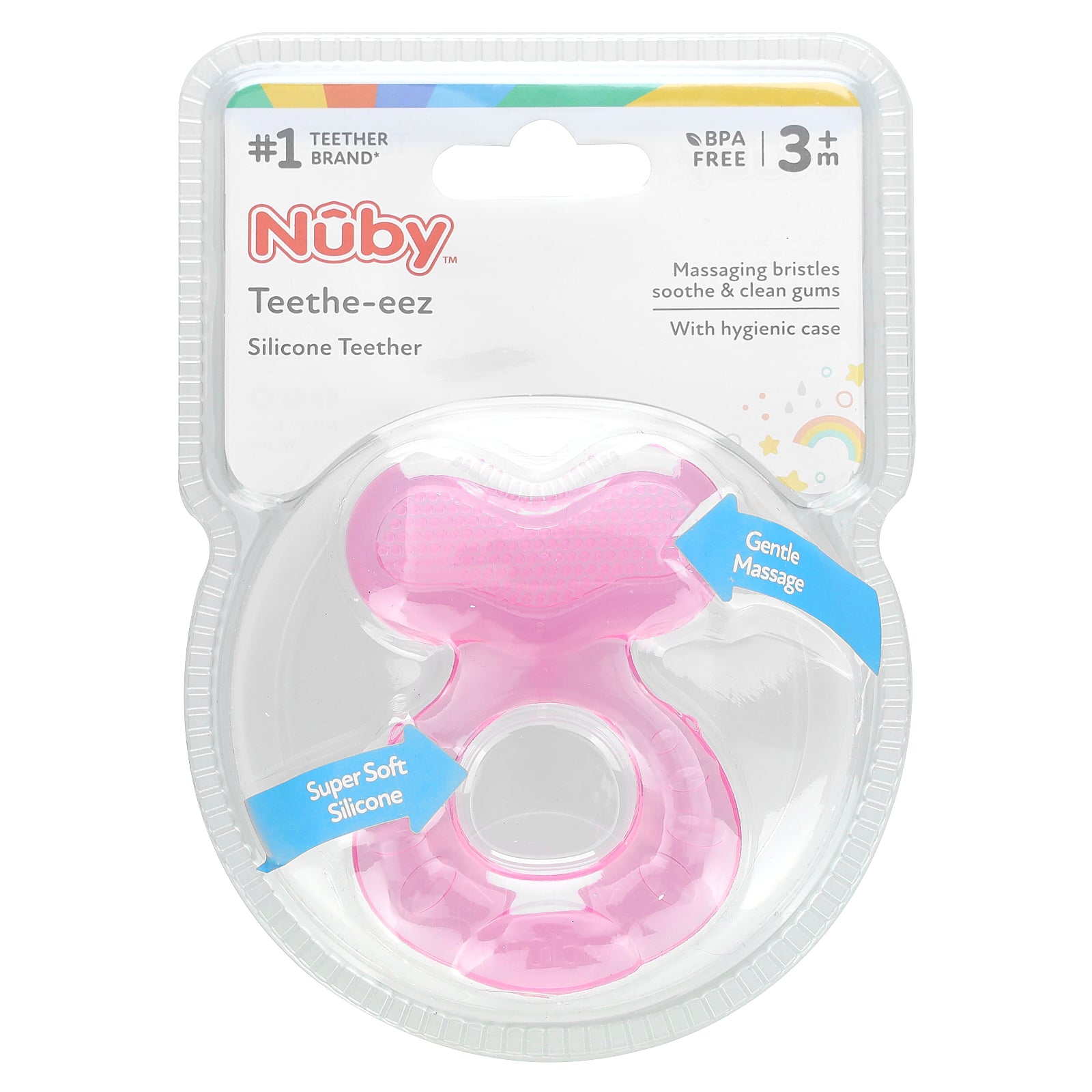 Nuby, Teethe-eez, Silicone Teether, 3+ Months, Pink, 2 Piece Set