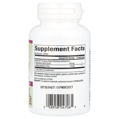 Natural Factors, Black Elderberry, 100 mg, 60 Fast-Acting Softgels