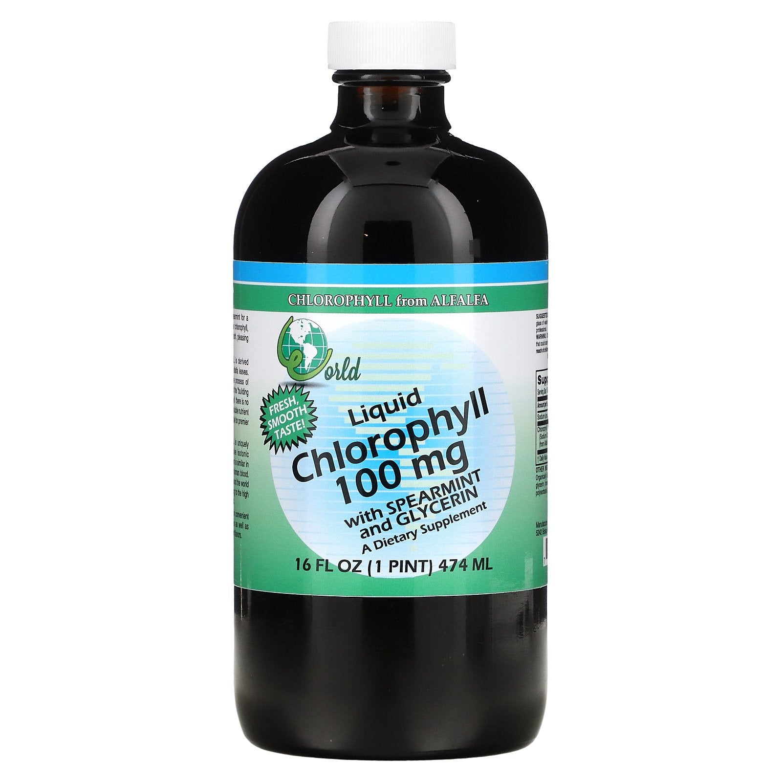 World Organic, Liquid Chlorophyll with Spearmint and Glycerin, 100 mg, 16 fl oz (474 ml)